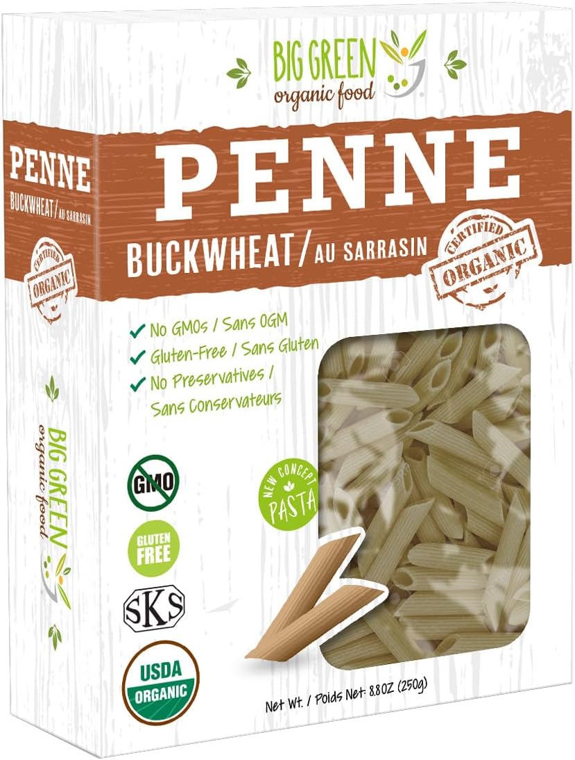 Big Green Organic Food- Organic Buckwheat Penne, 8.8oz, 100% buckwheat, Gluten-Free, Non-GMO, Vegan (1)