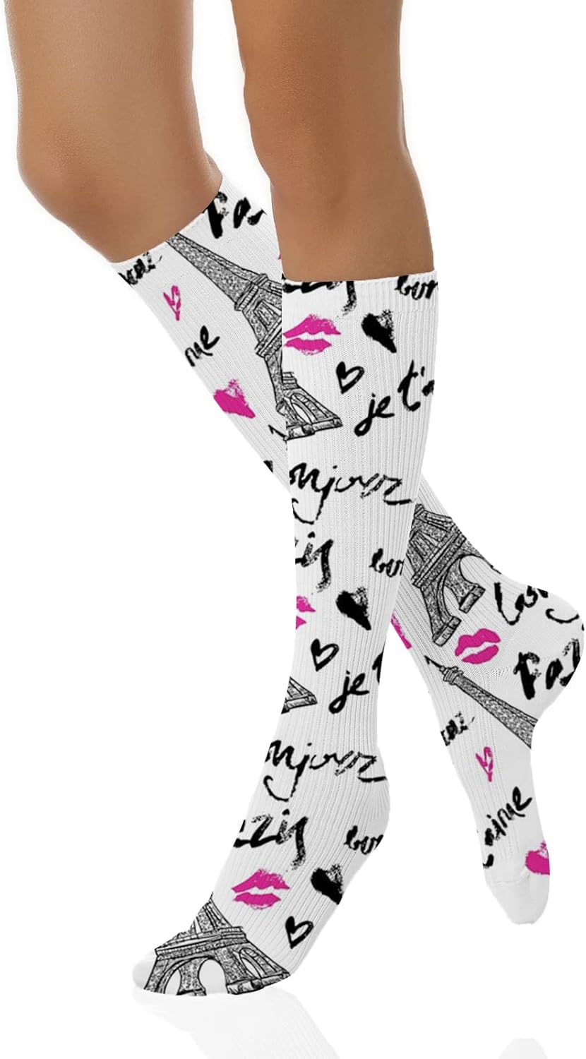 Fashion Compression Socks,Performance Cushioned Athletic Crew Socks for Running,Athletic