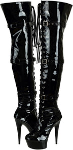 SheSole Ladies Patent Leather Thigh High 15CM Stiletto Heel Dancer Boots with Zipper Lace Up Club Party Cosplay Shoes
