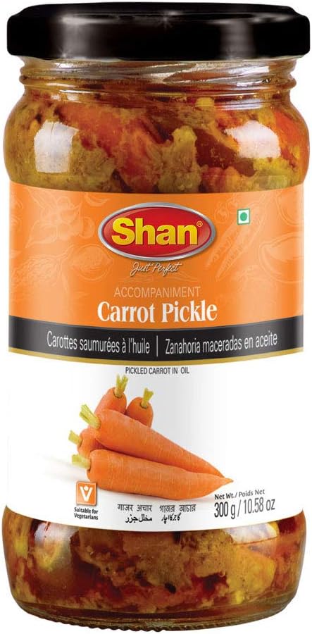 Shan Carrot Pickle 10.58 oz (300g) - Pickled Carrot in Oil - Rich Blends of Spices - Perfect Accompaniment to Everyday Meals - Suitable for Vegetarians - Airtight Pet Jar