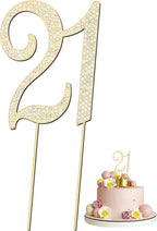 Number 21 Birthday Cake Topper, Alloy Crystal Rhinestones Cake Topper Cake Decoration for 21th Birthday or Anniversary Party (Gold)