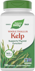 Nature's Way Kelp - Kelp Supplement for Thyroid Function Support* - Botanical Ingredients - Plant-Derived Capsule - Plant-sourced Iodine - Vegan, Gluten-Free & Dairy-Free - 180 Count (180 Servings)