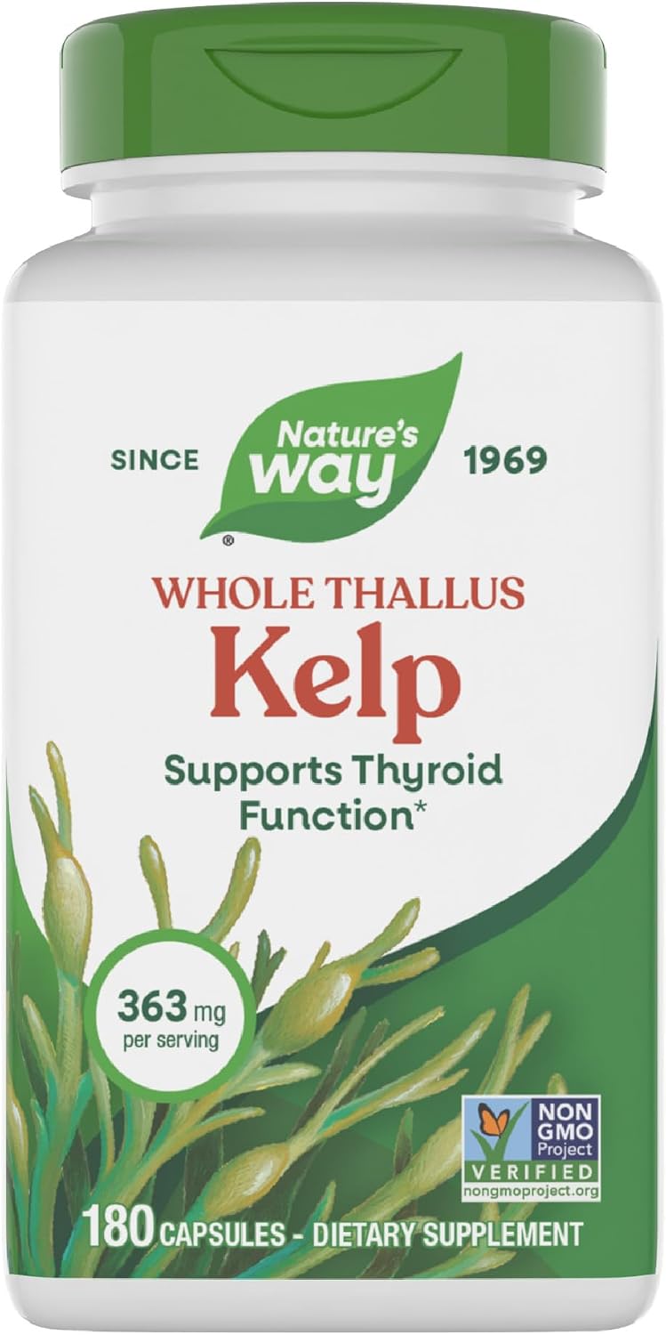 Nature's Way Kelp - Kelp Supplement for Thyroid Function Support* - Botanical Ingredient - Plant-Derived Capsule - Plant-sourced Iodine - Vegan, Gluten-Free & Dairy-Free - 180 Count (180 Servings)