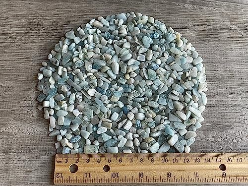 Wholesale Natural Semi Tumbled Aquamarine Gemstone Chips, Crushed Mini Crystals, Undrilled Crystal Chips (Aquamarine, 0.5 Pound)