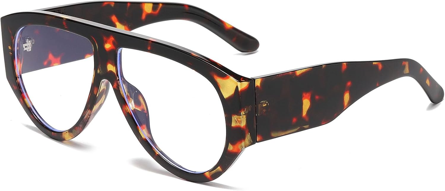 YAMEIZE Blue Light Blocking Glasses for Men Women Oversized Pilot 70s Retro Thick Frame Blue Light Blocking Computer Glasses