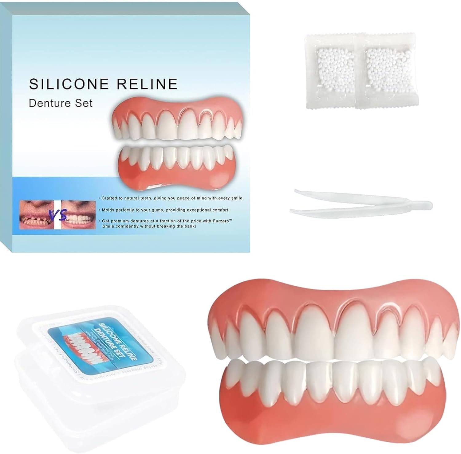 Moldable False Teeth - Silicone Dentures - Men and Veneers Teeth for Women - Upper and Lower Matching Set, Convenient and Quick, Suitable for Daily, Party - 1PCS - MU6