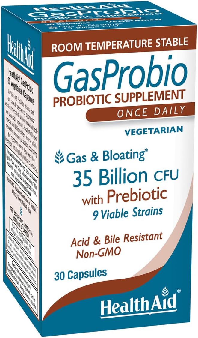 HealthAid Title: GasProbio 35 Billion CFU 9‑Strain Vegetarian Probiotic + Prebiotic, 30 Capsules | Acid & Bile Resistant, Non‑GMO Digestive & Gas Support