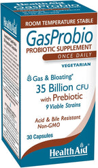 HealthAid Title: GasProbio 35 Billion CFU 9‑Strain Vegetarian Probiotic + Prebiotic, 30 Capsules | Acid & Bile Resistant, Non‑GMO Digestive & Gas Support