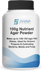 Nutrient Agar Powder 100 Grams - Evviva Sciences - Makes Over 150 to 200 Agar Petri Dishes - Easy to Use - Great Science Fair Projects - W/Experiment Ebook