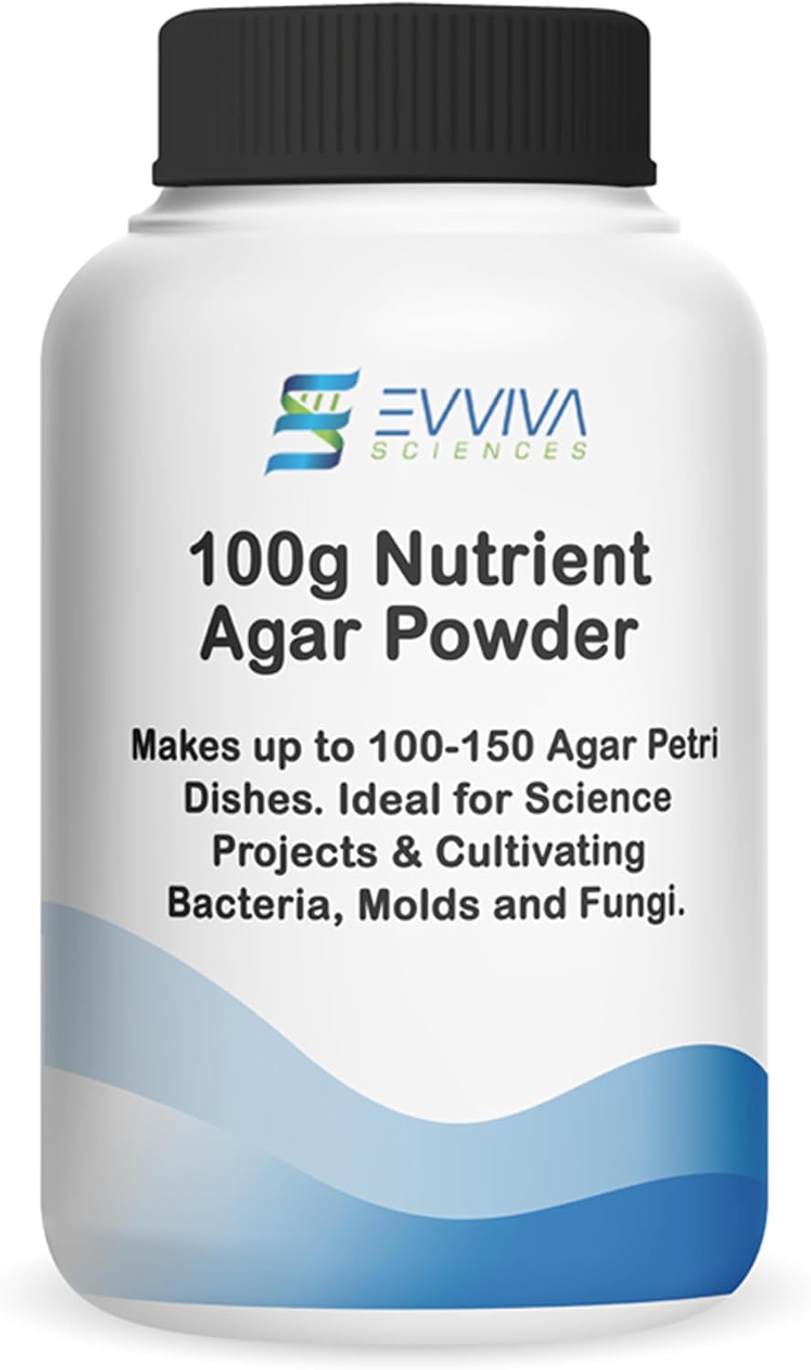 Nutrient Agar Powder 100 Grams - Evviva Sciences - Makes Over 150 to 200 Agar Petri Dishes - Easy to Use - Great Science Fair Projects - W/Experiment Ebook