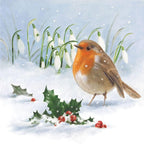 Anniversary House Tiflair Luxury Christmas Napkins, Robin Holly & Snowdrops Design, Thick and Strong Paper Lunch Napkins 3 ply, Multi-Coloured PJ310336