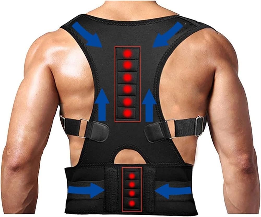 Magnetic Therapy Back Brace Posture Corrector Men's Women's Fully Adjustable Full Back Support Brace Shoulder Lumbar Support Relieves Neck, Back And Spine Pain(Large)