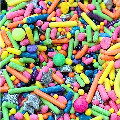 COOL MOM SPRINKLES Retro Neon 90's Sprinkles (4 oz.) – Themed Birthday Sprinkles for Decorating Cakes, Cupcakes, Cookies & Desserts – Glow Under UV Light - Mixed in the USA/Gluten-Free