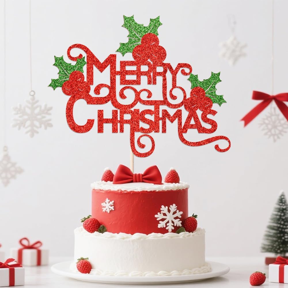 Merry Christmas Cake Topper Children's Party Decorations for Christmas Theme New Year Holiday Party Cake Decorations Supplies (Christmas 1)