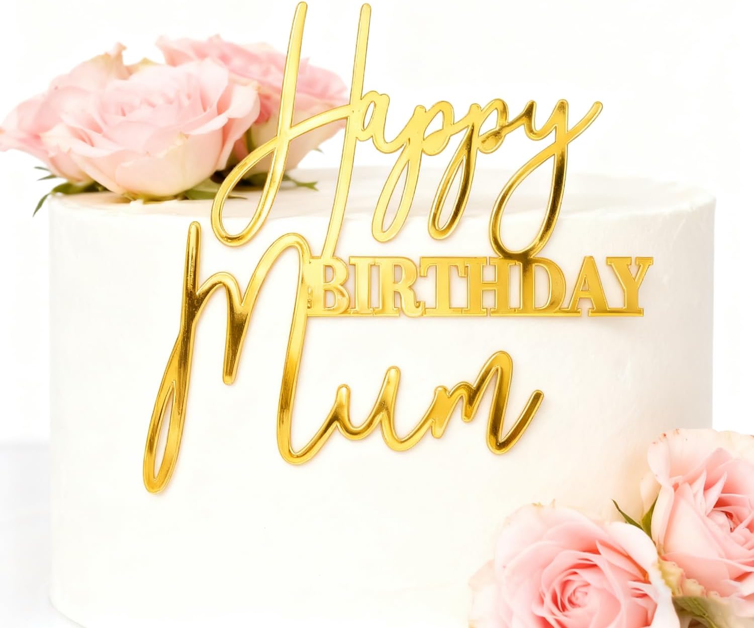 Happy Birthday Mum Cake Topper - Mother's Birthday Party Cake Decorations - Women's Mom Birthday Cake Charm Party Supplies, Acrylic Gold