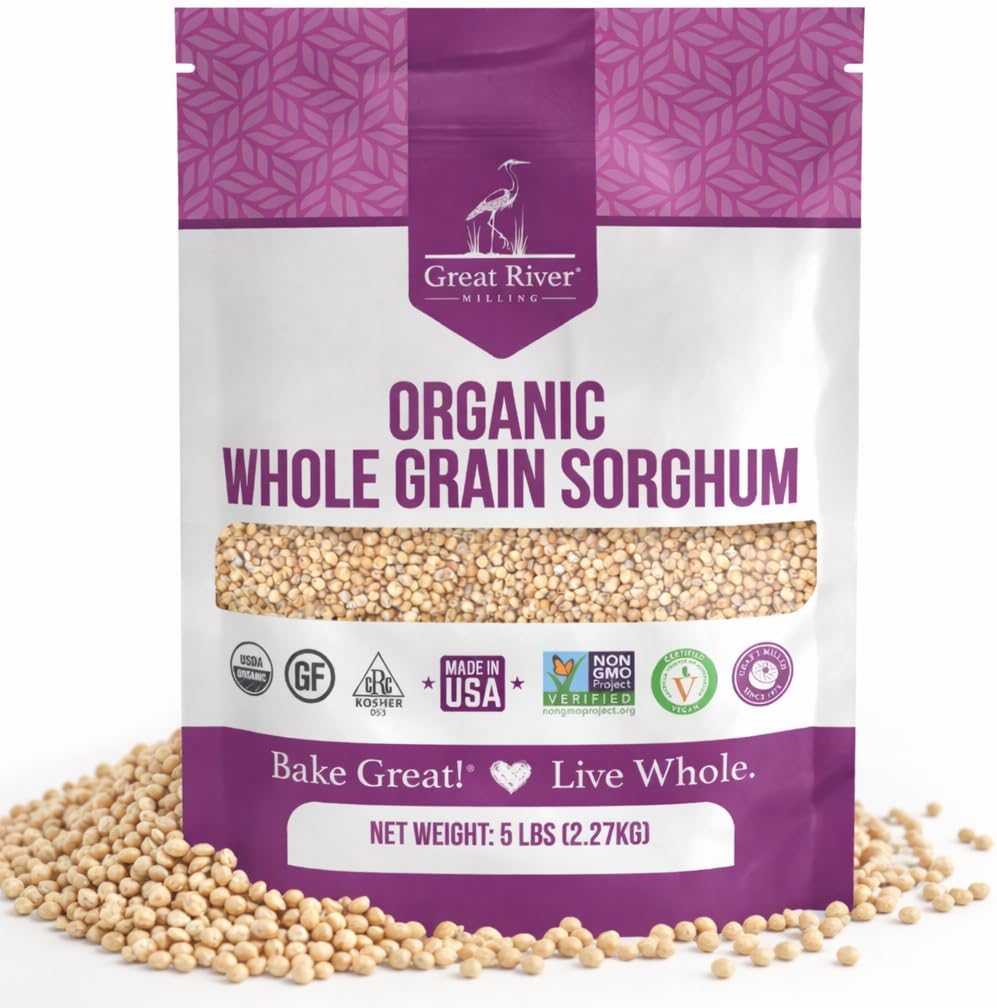 Great River Milling Whole Grain Sorghum | High-Protein Ancient Grain | Non-GMO, Kosher Certified | Ideal for Salads, Pilaf, Porridge, Baking & More | 5 Lb