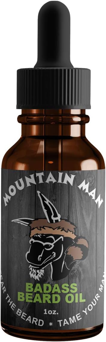 Badass Beard Care Oil for Men - Mountain Man Scent, 1 oz - All Natural Ingredients, Keeps Beard and Mustache Full, Soft and Healthy