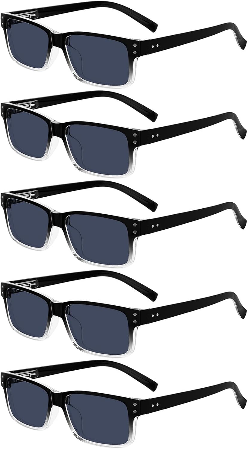 Eyekepper Vintage Reading Sunglasses for Men - 5 Pack Grey Tinted Lens Readers +2.25