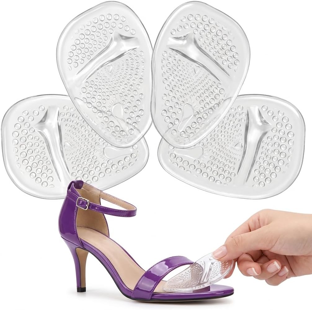 Ball of Foot Cushions for Women (2 Pairs), Anti-Slip Gel Metatarsal Pads & Forefoot Inserts for High Heels Flats Dress Shoes - All Day Comfort | One Size Fits Most