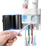 GFWARE Toothbrush Holder Toothpaste Dispenser Wall Mounted with Cover, 4 Slots Tooth Brush Storage Organizer with Automatic Kids Toothpaste Squeezers for Shower Bathroom Black