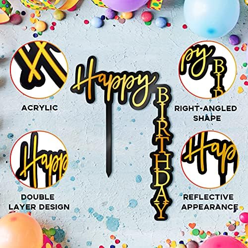 6 Pieces Acrylic Happy Birthday Cake Toppers Decoration Right Angled Shape Vertical Cake Pick Decor Party Supplies for Adults Friends