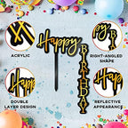 6 Pieces Acrylic Happy Birthday Cake Toppers Decoration Right Angled Shape Vertical Cake Pick Decor Party Supplies for Adults Friends
