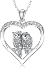 Diamond Owl Necklace for Women 925 Sterling Silver Heart Owl Pendant Necklace Two Owl Animal Jewelry Gifts for Mom Wife Girlfriend Daughter Sister Her
