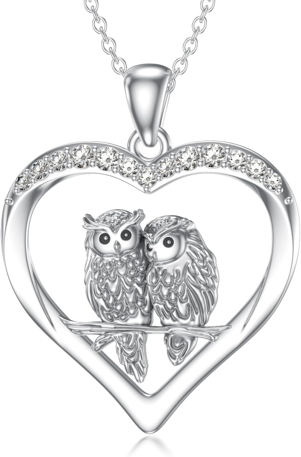 Diamond Owl Necklace for Women 925 Sterling Silver Heart Owl Pendant Necklace Two Owl Animal Jewelry Gifts for Mom Wife Girlfriend Daughter Sister Her