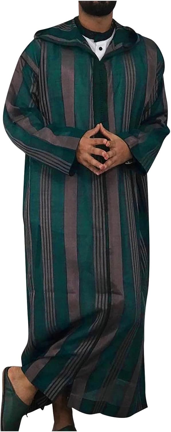RTTUIOP Thobe For Men Long Sleeve Kaftan Muslim Men Clothing Islamic Caftans Ethnic Kurta Prayer Ramadan Thobe Robes