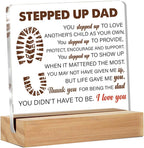 Stepdad Gifts from Stepdaughter Stepson for Fathers Day, Gifts for Step Father Bonus Dad Birthday Christmas Father's Day, Stepped up Dad Acrylic Desk Decorative Sign for Home Decor, 4 x 4 Inches