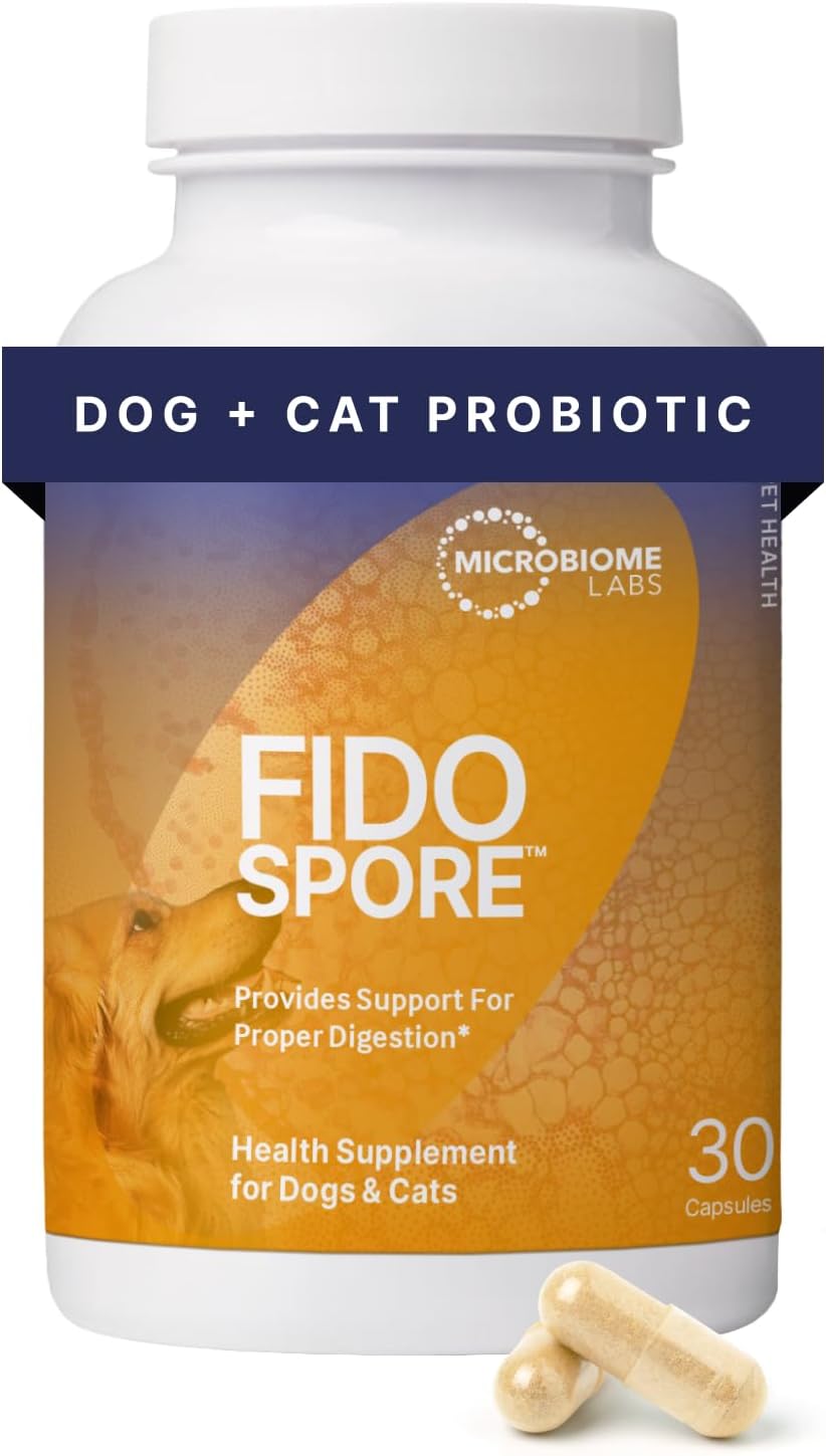 Microbiome Labs Fidospore - Dog Probiotics for Digestive Health & Immune Support - Spore-Forming Pet Probiotics for Dogs & Cats Gut Health - Flavored with Grass Fed Beef Liver (30 Capsules)