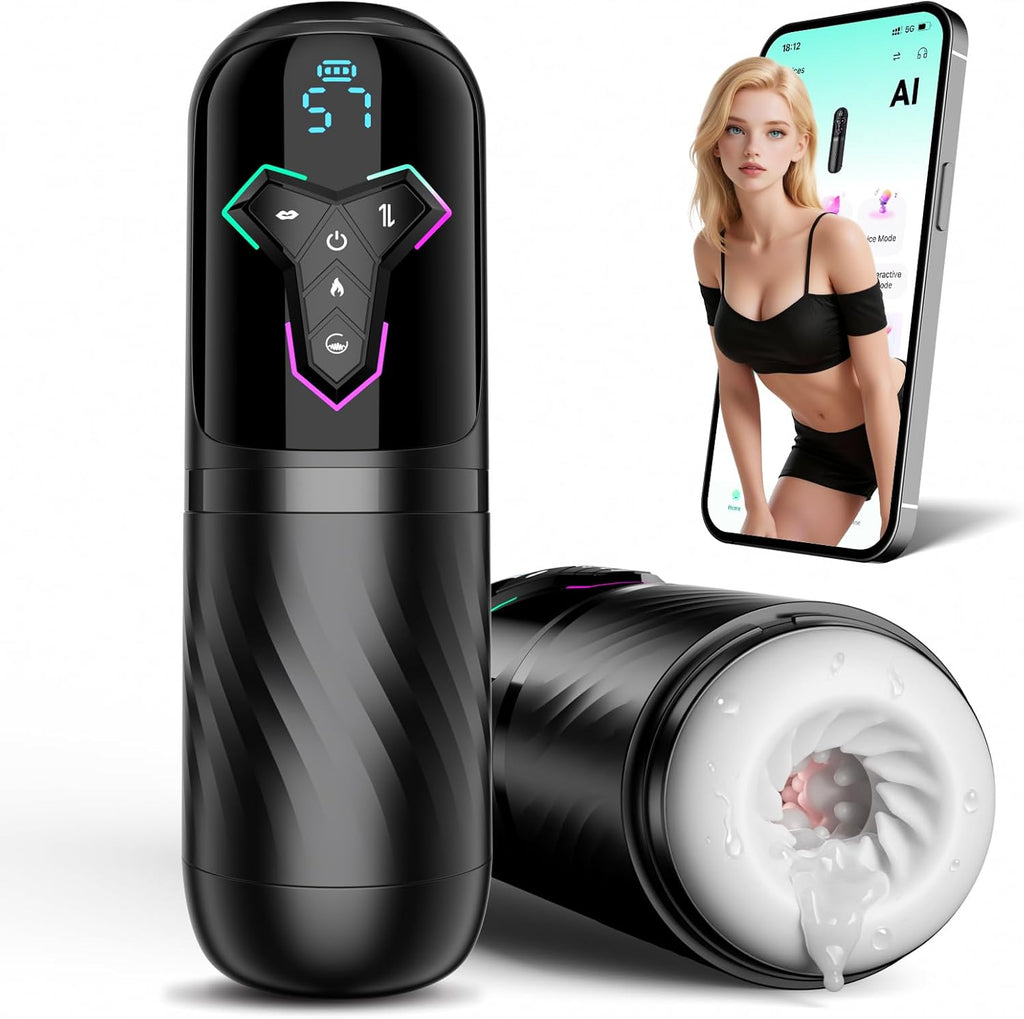 Heating Male Masturbator Penis Pump, Upgrade 5 in 1 Male Sex Toys for Men with 10 Vibrating&Licking 7 Thrusting&5 Sucking Modes, Adult Machines Devices Pocket Pussy AI with APP Sex Furniture - Bedding