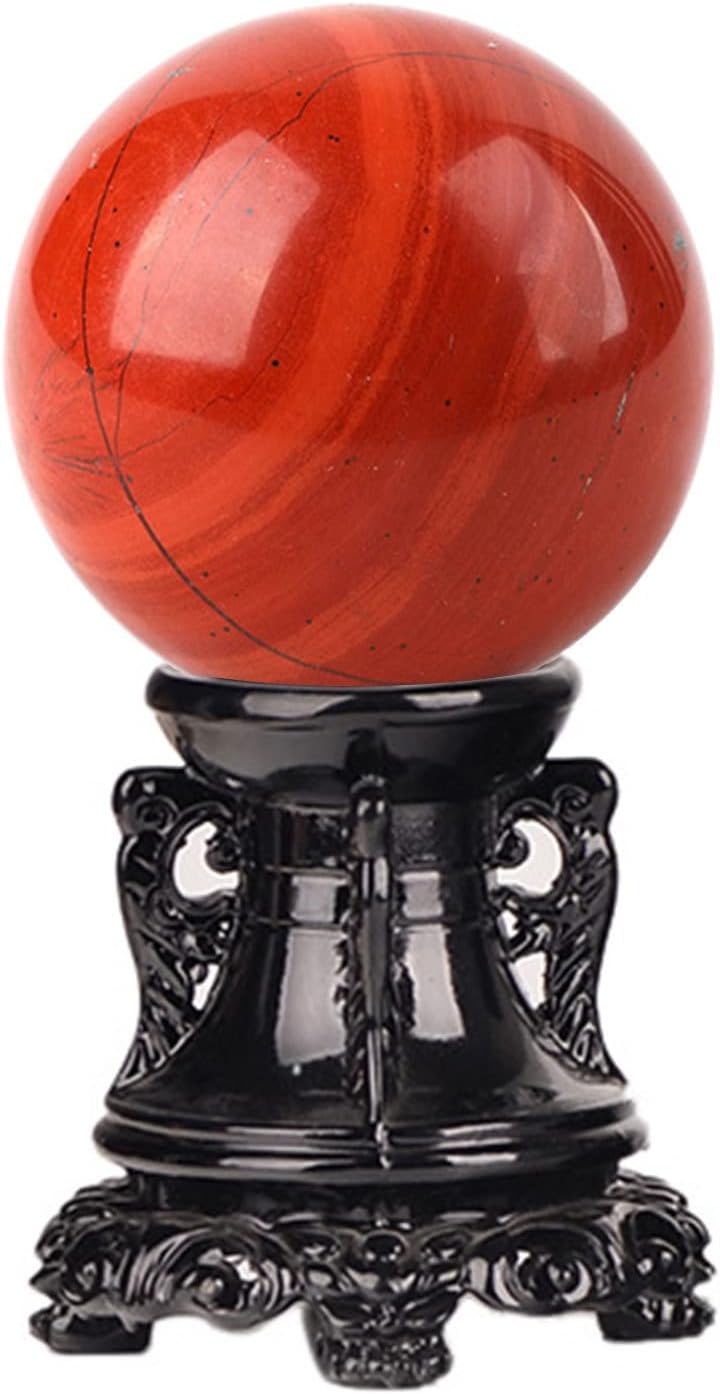 Red Obsidian Crystal Ball with Resin Stand Red Jasper Stone Sphere Gemstone Crystals Sphere Healing Ball Sculpture Figurine for Fengshui Divination Home Decoration Photography,1.2"(3cm)