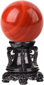 Red Obsidian Crystal Ball with Resin Stand Red Jasper Stone Sphere Gemstone Crystals Sphere Healing Ball Sculpture Figurine for Fengshui Divination Home Decoration Photography,2.0"(5cm)
