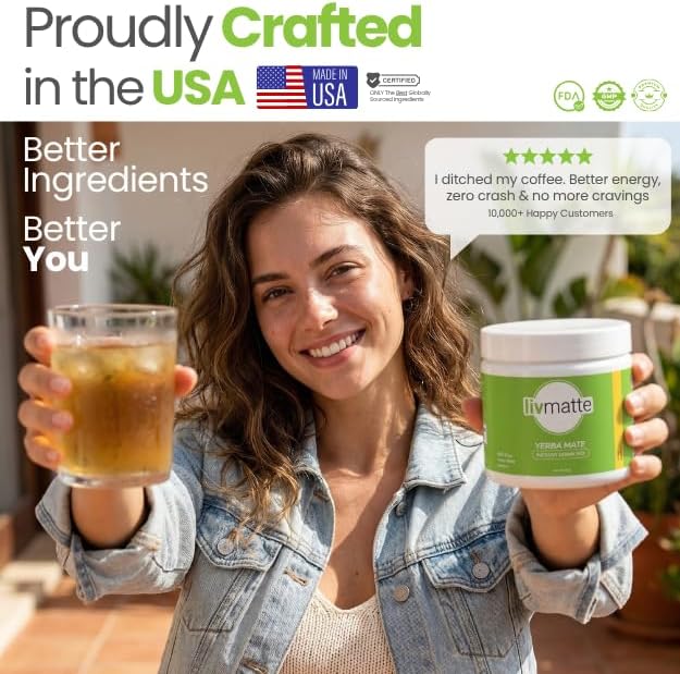 Liv Matte Yerba Mate Instant Tea Powder - Natural Caffeine, Sugar-Free, Mental Focus - Lemon, 30 Servings | Natural, Flavored, Plant Extract, Caffeine Alternative