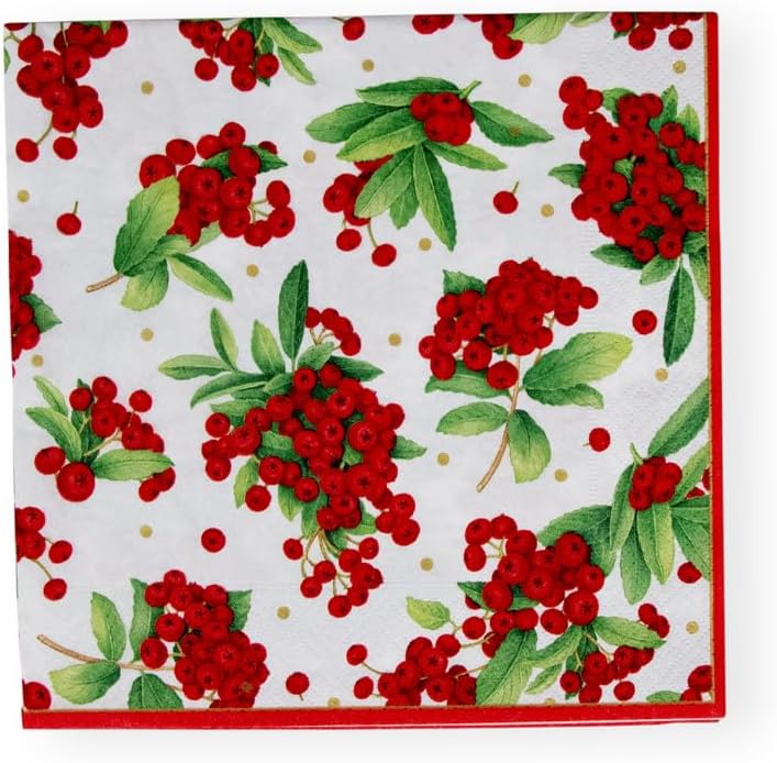 Christmas Berry Paper Dinner Napkins in Red - 20 Per Package