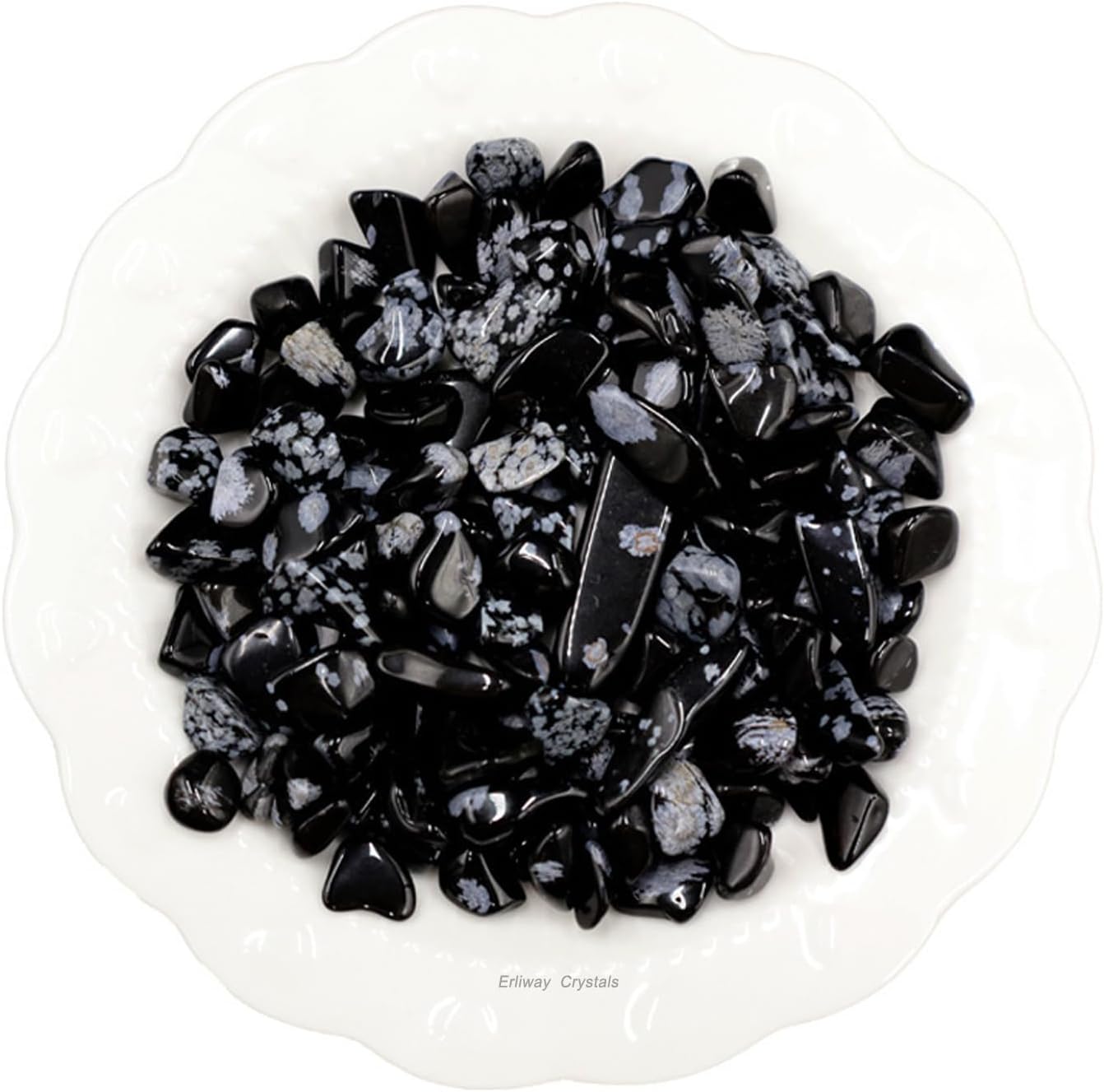 Erliway 100g Natural Snowflake Obsidian Crystal Chips, 7-9mm Tumbled Chips Crushed Crystal Stone, Polished Crystal Chip for Fish Tank, Healing Tumbled Crystal Chip for Reiki Jewelry Making Home Décor