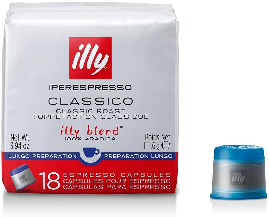 illy Coffee iperEspresso Capsules - Single-Serve Coffee Capsules & Pods - Single Origin Coffee Pods – Classico Lungo Medium Roast with Notes of Caramel - For iperEspresso Capsule Machines – 18 Count