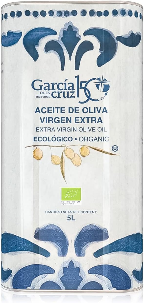 García de la Cruz - Organic Extra Virgin Olive Oil, Montes de Toledo, Recycled PET Packaging, Can of 5L