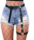 BODIY Women Punk Leather Waist and Leg Belt - Gothic Thigh Rave Accessory in Black