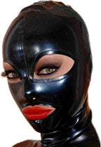 Black Latex Hood Open Eyes Mouth Nose Back Zipper Normal Tight Rubber Mask Club Party Wear