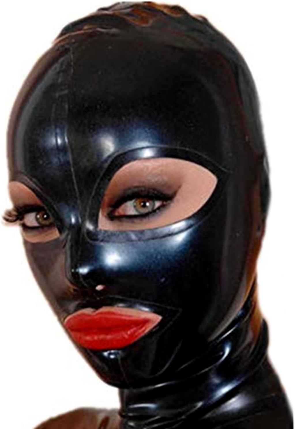 Black Latex Hood Open Eyes Mouth Nose Back Zipper Normal Tight Rubber Mask Club Party Wear