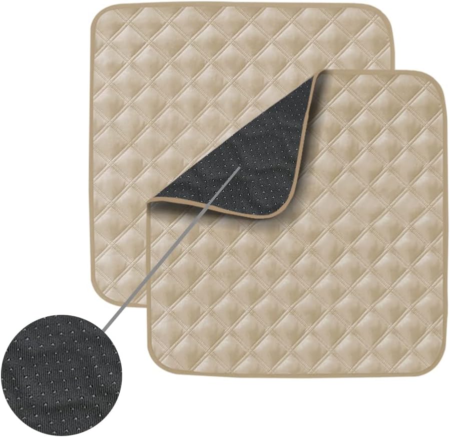 Non-Slip Absorbent Washable Incontinence Pad underpad Seat 4-Layer Design Chair Absorbent Pads Protection - for Seniors, Adult, Children, or Pet Underpad Protection - Set of 2 (Beige)