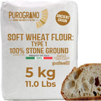Polselli, PuroGrano, 100% Stone Ground, Type 1 Soft Wheat Flour, Bread flour– 5kg (11 lb), Ancient Italian Grain – Ideal for Sourdough Bread & Artisan Baking – Imported from Italy, Polselli. Unbleached, unbromated and no additives
