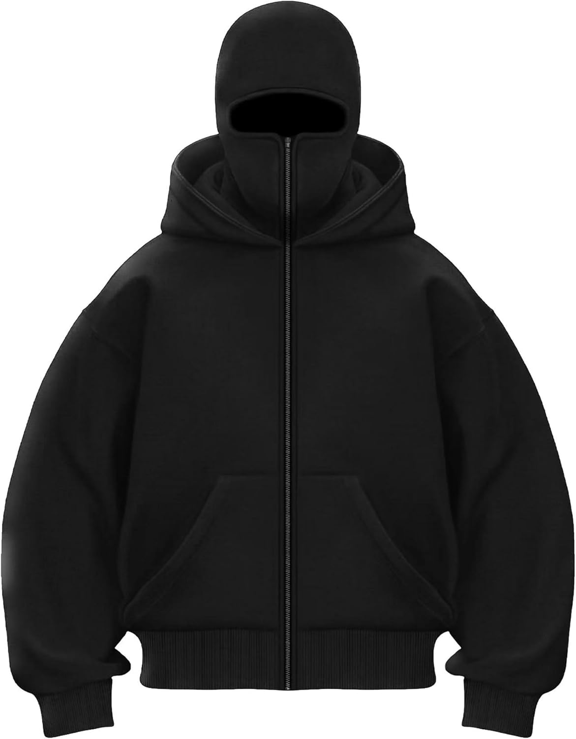 Men's Balaclava Hoodie Winter Double Layer Hooded Sweatshirt with zipper, Fleece-Lined Hip-Hop Hoodie