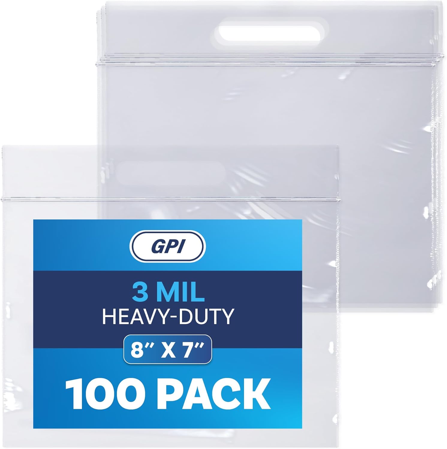 Biodegradable 8" X 7" Quart Plastic Zip Bags With Die Cut Handle For Carrying, 100 Count, Heavy-Duty 3 Mil Clear Reclosable Eco-Friendly Poly Baggies, Zip Top Lock for Food Storage & Clothing