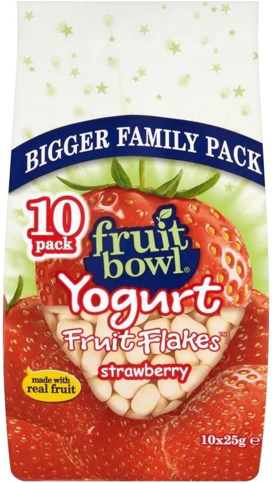 Fruit Bowl Fruit Flakes Strawberry with a Yogurt Coating (10x25g) - Pack of 6