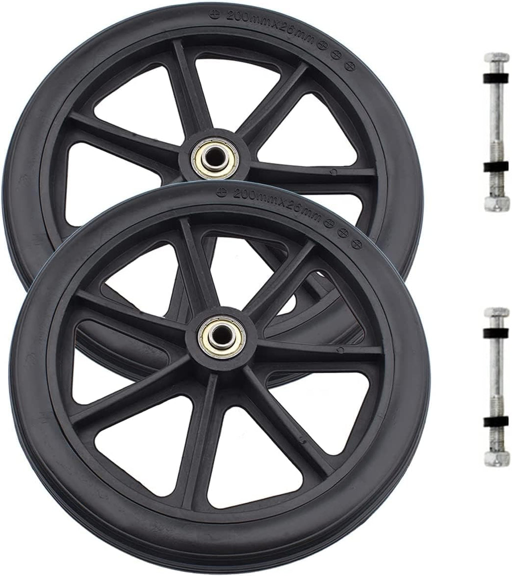 2PCs Wheels Replacement for Wheelchairs, 8" x 1" Rollator Wheels, Anti-Slip Replacement Casters Rollers Wheels Universal Wheelchair Replacement Wheel Accessories (Black)