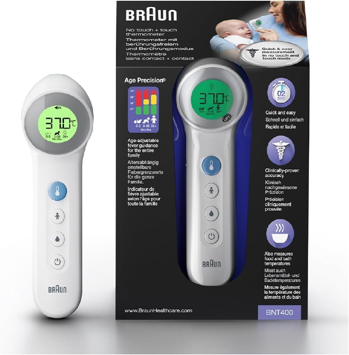 Braun BNT400EE No Touch + Touch Thermometer with Age Accuracy