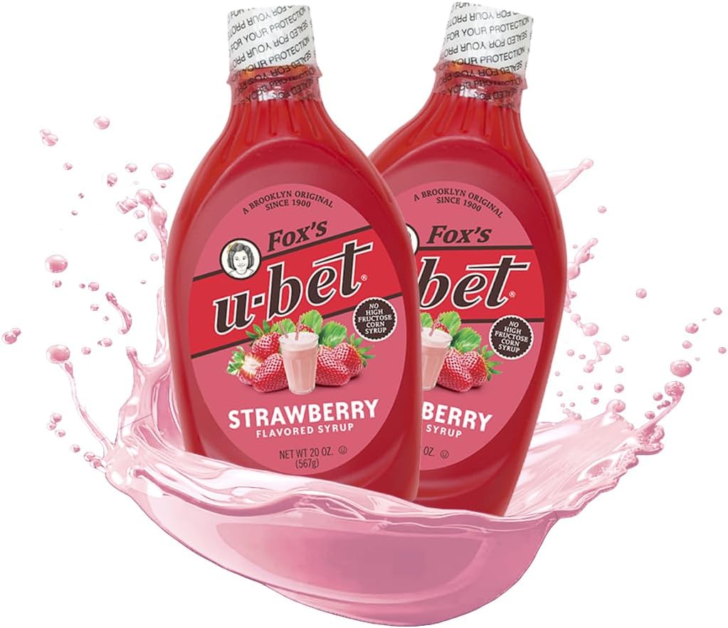 FOX’S U-BET Syrup Bottle – Brooklyn Original Since 1900, Thick, No High Fructose Corn Syrup, Kosher Certified, Fat Free, For Egg Creams, Coffee, Milkshakes & Desserts, 20 oz (2-Pack, Strawberry)
